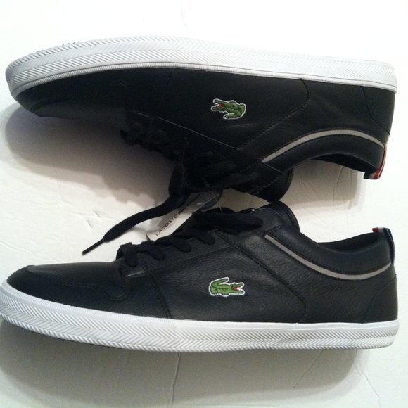 LACOSTE MENS NEW BLACK LEATHER FASHION SNEAKERS SIZE: 11.5 - Picture 6 of 16